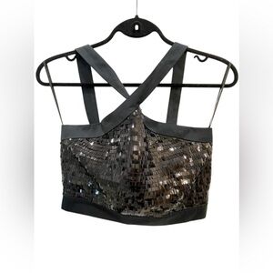 Zara Basics black sequin criss-cross back crop top size small